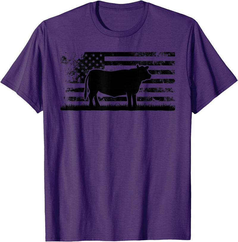 Funny Red Angus Rancher Gift for Cattle Lover USA American Flag - America Cow Red Angus Rancher T-Shirt - Purple
