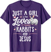 Just a Girl Who Loves Rabbits and Jesus Gift Women T-Shirt in Purple