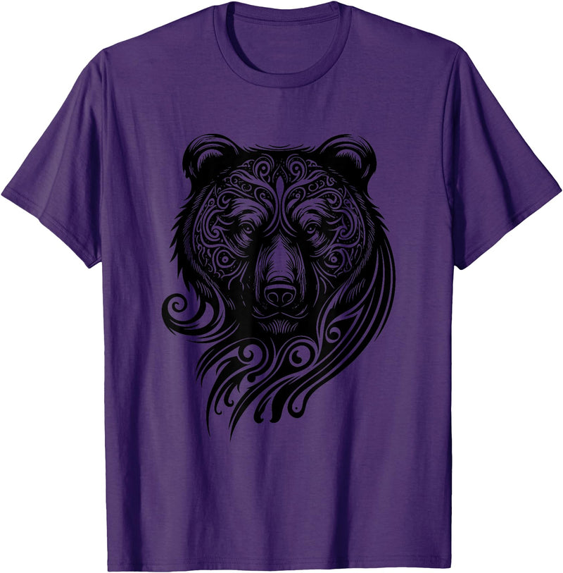 Best Tribal Tattoo Designs I Trends I Born for Art Bear Grizzly Nordic Indian Celtic Mythology Wild Animal Fan T-Shirt - Purple