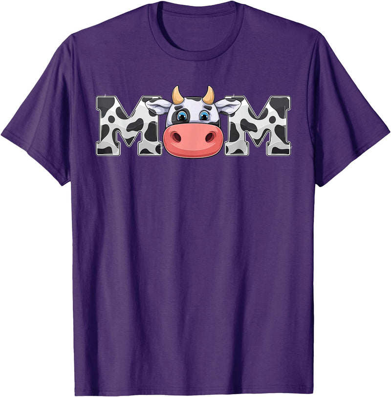 ETHRLO cow im one birthday decorations Shirts Mom Cow Print Cowboy Animal Pattern Farmer Cow Mother Mom T-Shirt - Purple