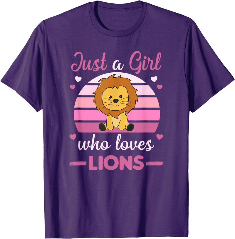 Favorite Animal Sweet Animals For Girls Just A Girl Who Loves Lions Cute Lion For Girls Lions T-Shirt - Purple