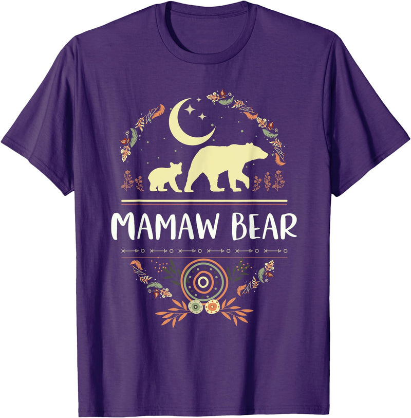 Matching Family Grandma Bear Boho by Foxio Mamaw Bear Floral Matching Family Funny Grandma Bear Boho T-Shirt - Purple