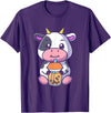 Bubble Milk Tea Cow Boba Tea Apparel Bubble Milk Tea Cow Cute Cow Drinking Boba Milk Tea T-Shirt - Purple