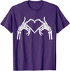 Skeleton Hand Halloween Trendy Novelty Graphic Art Skeleton Hands Heart Sign Halloween Tops T-Shirt - Purple