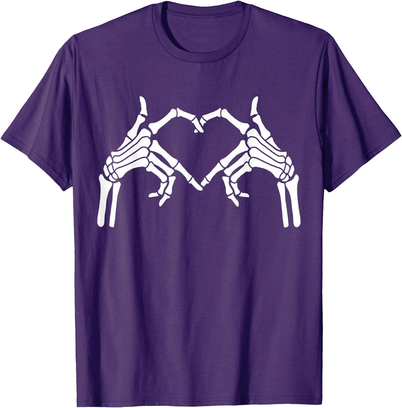 Skeleton Hand Halloween Trendy Novelty Graphic Art Skeleton Hands Heart Sign Halloween Tops T-Shirt - Purple