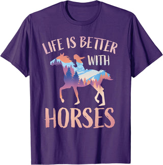 Horse Riding Gifts For Girls And Women Horse Rider - Life Is Better With Horses T-Shirt - Purple
