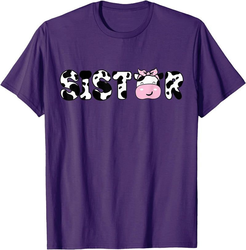 Cow Family Matching Birthday Tee For Mom Dad Kids Sister of The Birthday Boy Funny Cow Sí Family Matching T-Shirt - Purple