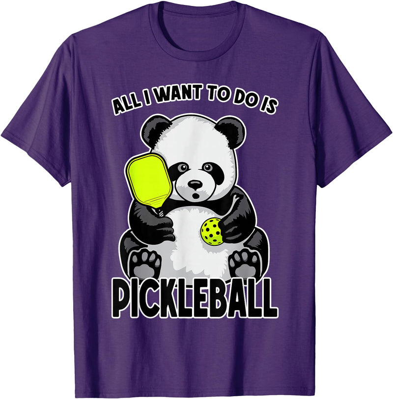 Grandio Design Cute Funny Animal Lover Gifts Panda Pickleball All I Want To Do Is Cute Funny Bear Player T-Shirt - Purple