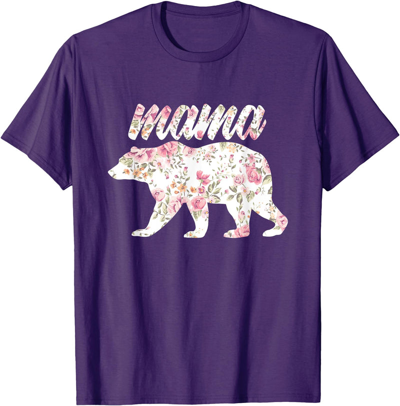 Wildflower Tee Co. Mama Bear Floral Shirt, Mama Bear Watercolor, Floral Mama T-Shirt - Purple