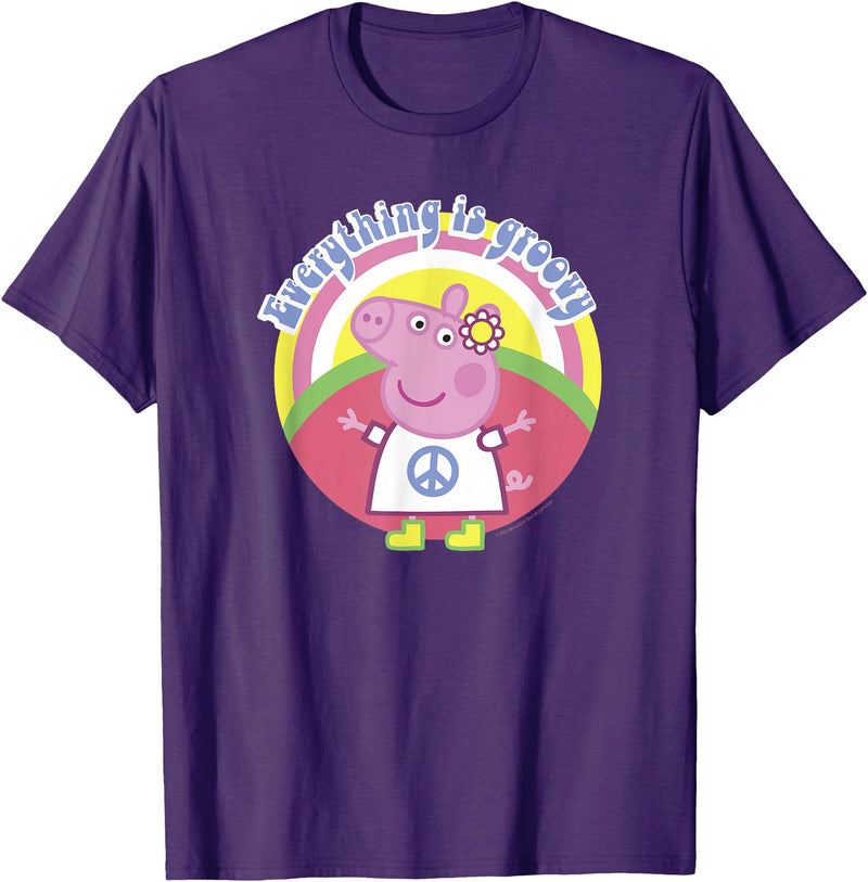 Peppa Pig Everything Is Groovy Retro Style Peace Sign T-Shirt - Purple