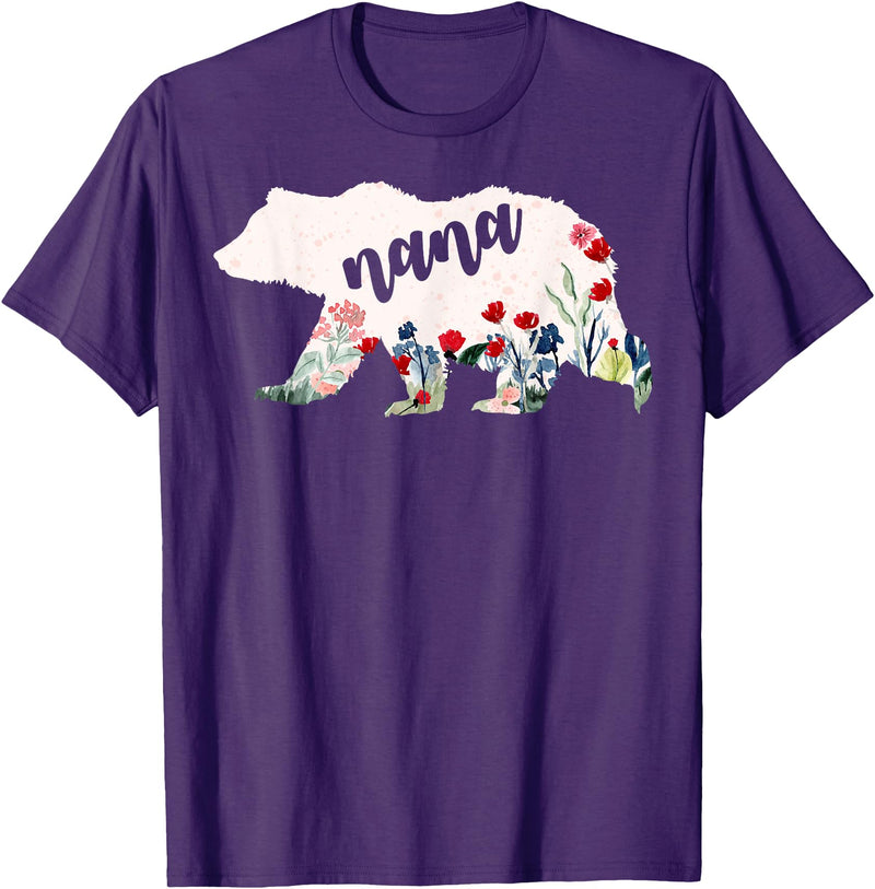 Nana Shirts By No1 Tees Nana Bear Shirt - Nana Bear Water Color Flower Grandma T-Shirt - Purple