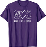 Peace Love Bunnies, Funny, Jokes, Sarcastic Sayings T-Shirt in Purple