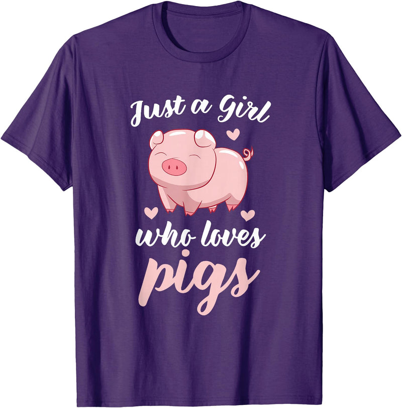 Cute Pig Tees Just A Girl Who Loves Pigs Cute Pig Lovers Gift T-Shirt - Purple