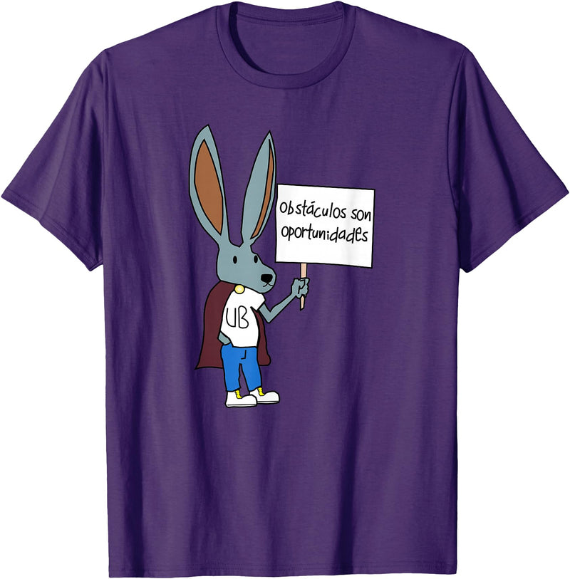 Obstaculos Son Oportunidades - Rabbit with Sign T-Shirt in Purple