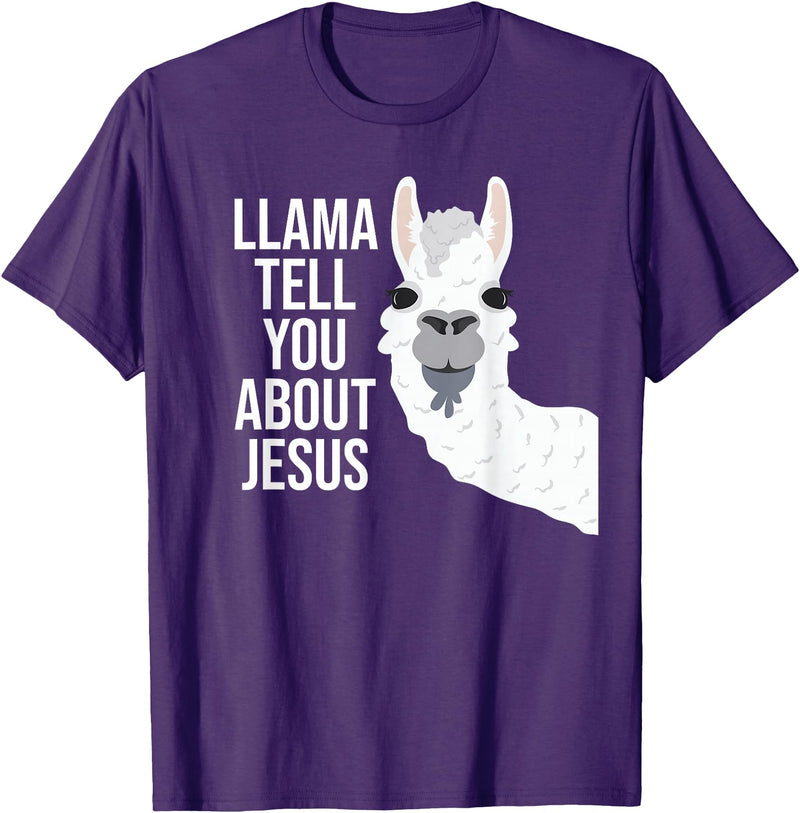 BDAZ Llama Tell You About Jesus Funny Christian Bible Gospel T-Shirt - Purple