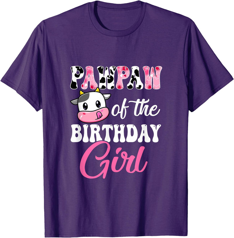Vintage Retro Birthday Pawpaw Of The Birthday Girl Farm Cow 1St Birthday Girl T-Shirt - Purple