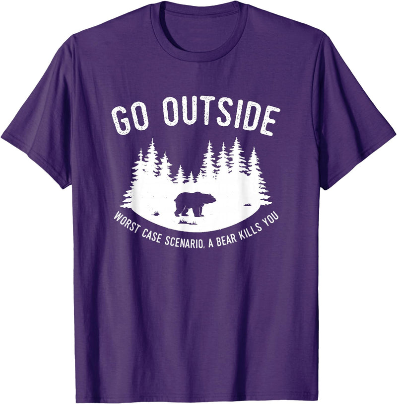 Explore Tees Go Outside Worst Case Scenario A Bear Kills You Explorer Tee T-Shirt - Purple