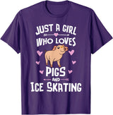 Pigs Memme Pigs And Ice Skating Gifts for Girls Women T-Shirt - Purple