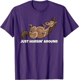 Horse Riding Stable Equestrian Outfits And Gifts Just Horsin' Around Horse Rider Horses Equestrian T-Shirt - Purple