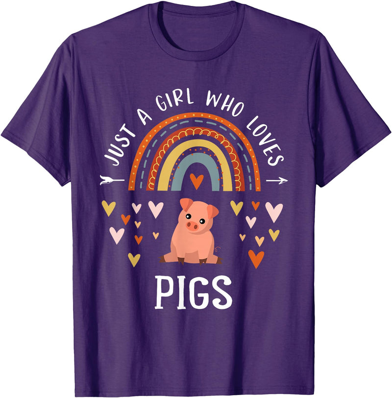 Cute Clothing With Pigs For Girls Just A Girl Who Loves Pigs Rainbow Gifts For Pig Lover Women T-Shirt - Purple