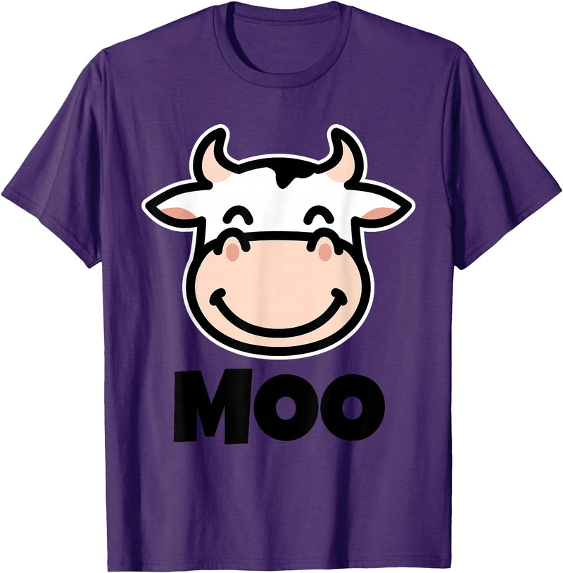 Kids Cow Design MOO Kids Cow Print Design | Cartoon Cow Face Design T-Shirt - Purple