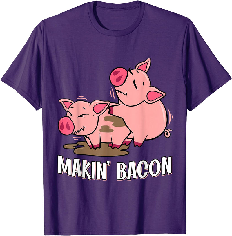 Funny sayings Farmers organic Farmers Animals Makin` Bacon Pig Bacon Farmer T-Shirt - Purple