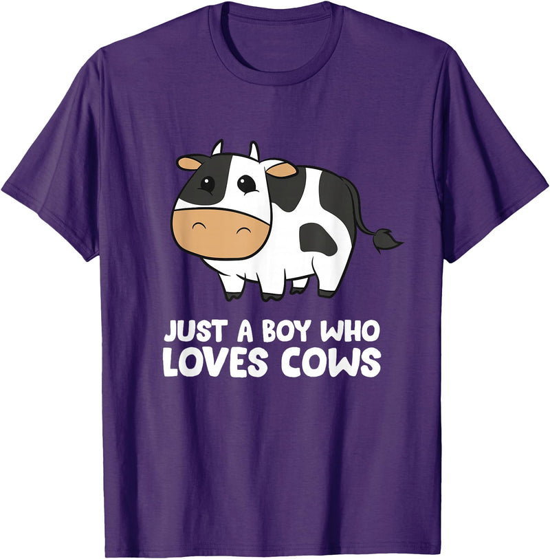 Funny Cow Lover Gifts Just a Boy Who Loves Cows T-Shirt - Purple
