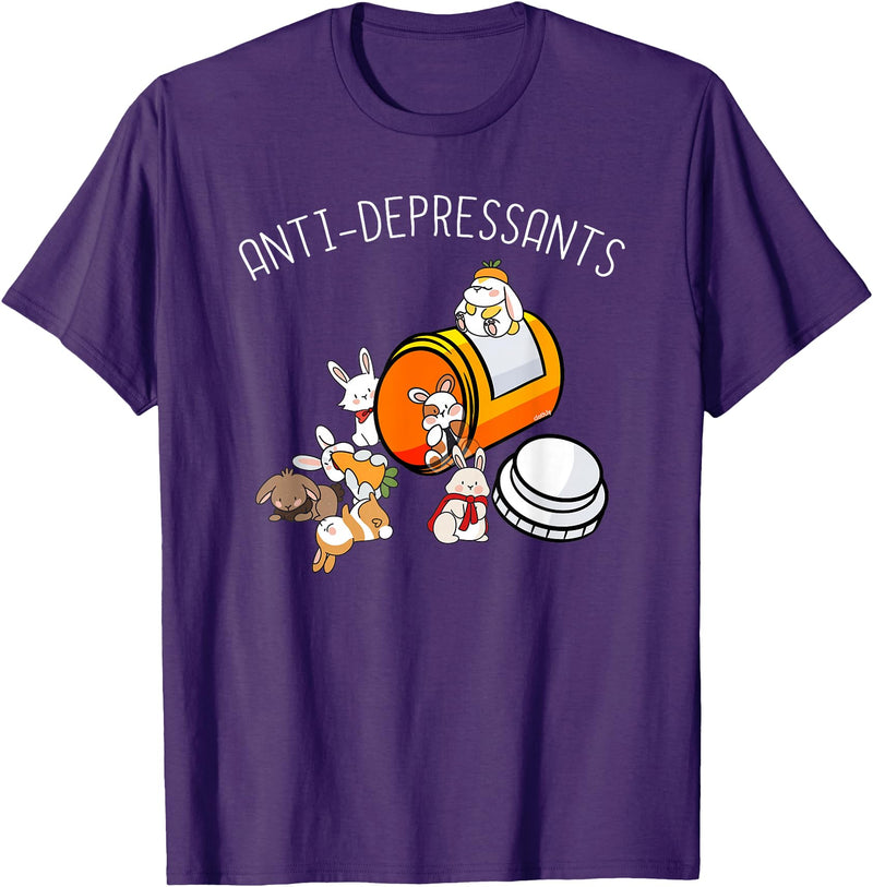Antidepressants Rabbit Cute Bunny Funny Rabbit Lover T-Shirt in Purple