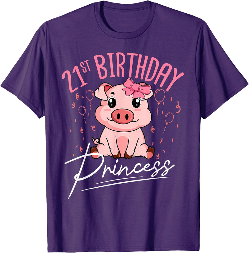 Pig Birthday 21 Cute Piggy Barn Party Apparel Pig 21st Birthday Princess Farm Party Hog Farmer Barnyard T-Shirt - Purple