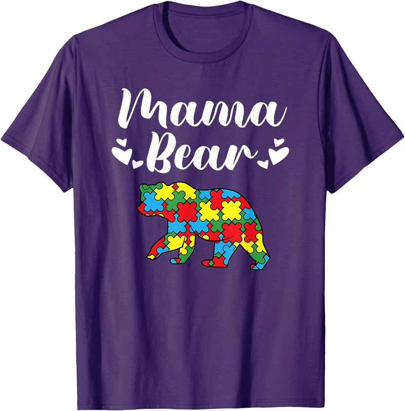 Mama Bear Autism Awareness Mom Puzzle Clothing Co Autism Awareness Mama Bear Proud Autistic Mom T-Shirt - Purple