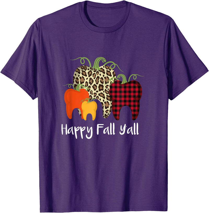 Autumn Thanksgiving Dental Assistant Outfit Happy Fall Y'all - Thanksgiving Halloween Dental Hygienist T-Shirt - Purple