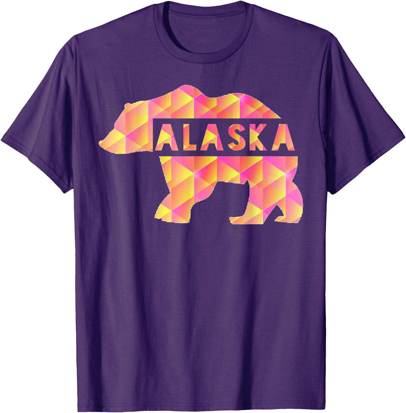 Proud Alaskan Bear Art Alaska State Pride Proud Alaskan Pink Grizzly Bear T-Shirt - Purple