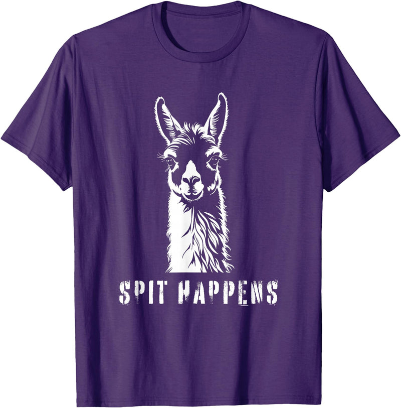 Funny Llama Spit Happens - Llama Drama T-Shirt - Purple