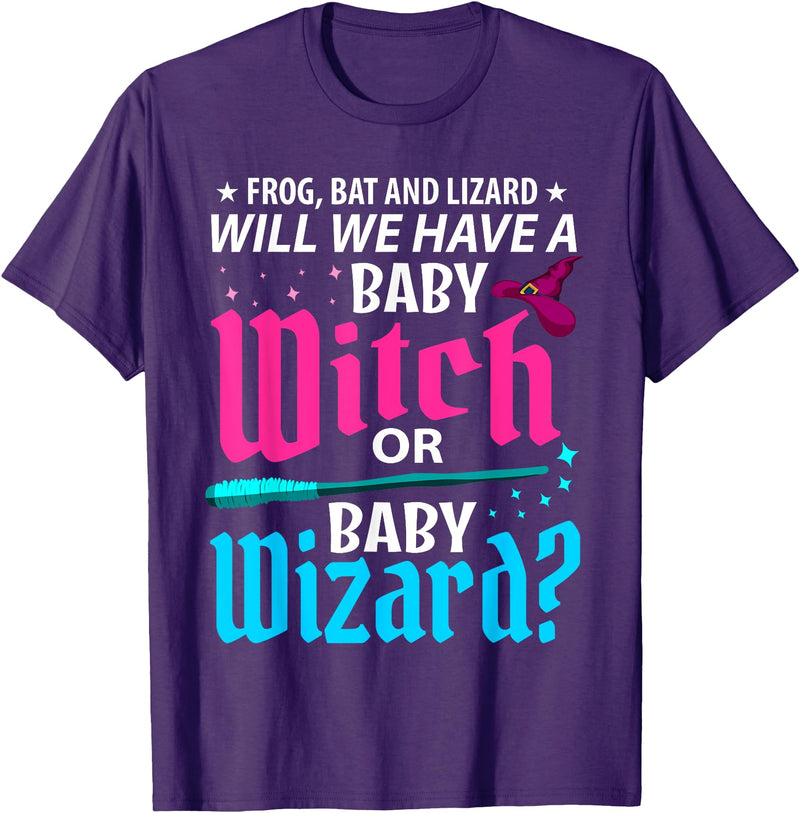 Halloween Gender Reveal Apparel Witch Or Wizard Gender Reveal Baby Shower Party Celebration T-Shirt - Purple