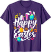 Funny Happy Easter Eggs with Easter Bunny Rabbit Ears T-Shirt in Purple
