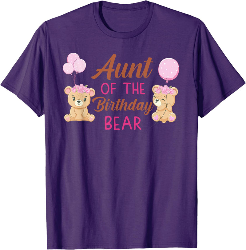 Family Birthday Bear Gifts Aunt of The Birthday for Girl Bear 1st Birthday Party Girl T-Shirt - Purple