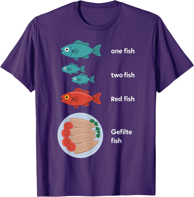 Funny Jewish Food Humor Hannuka Apparel Gefilte Fish One Fish Red Fish Hannuka Jewish Festival Light T-Shirt - Purple