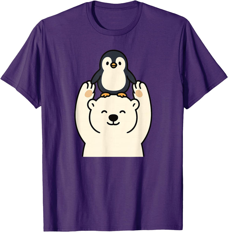 Wild Harmony Friends Co Polar Bear Penguin Friendship Cute Best Friends T-Shirt - Purple