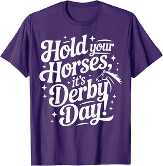 Witty Roller Derby & Sports Tees Hold Your Horses it's Derby day T-Shirt - Purple