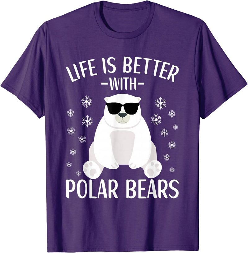 Polar Bears Accessories for Men Women & Kids Life Is Better With Polar Bears Cool Polar Bear for Kids T-Shirt - Purple