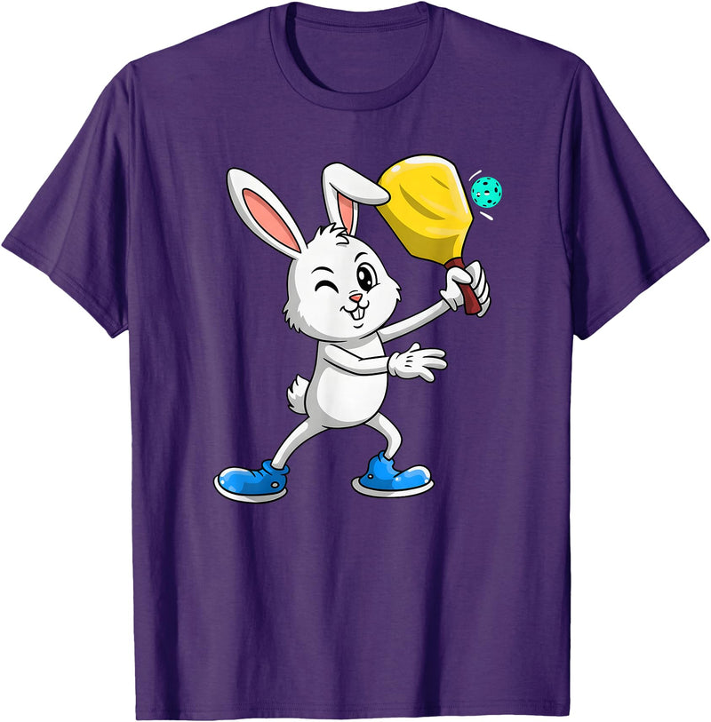 Pickleball Bunny Rabbit Easter Day for Pickleball Player T-Shirt in Purple