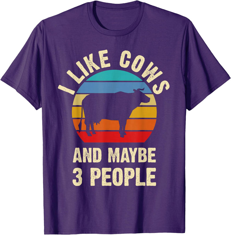 Funny Cows Lover Vintage Theme Gifts I like Cows and maybe 3 people funny vintage Farm theme T-Shirt - Purple