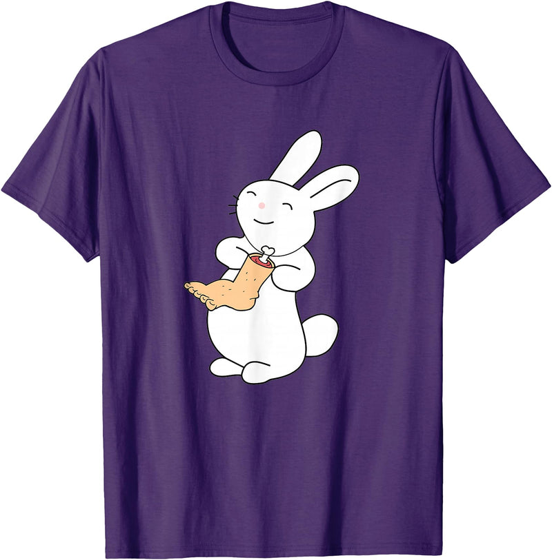 Lucky White Rabbit Human Foot T-Shirt in Purple