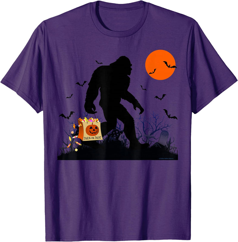 Dibble Dabble Designs Halloween Funny Halloween Bigfoot Trick or Treating - Bigfoot T-Shirt - Purple