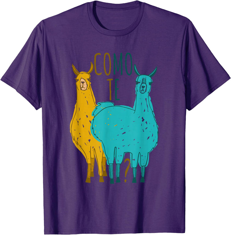Funny Llama T-Shirt Como Te Llamas Funny Spanish Joke Llama Shirt Tee T-Shirt - Purple