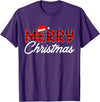 Merry Christmas Buffalo t -shir t Merry Christmas Buffalo Plaid Red Santa Hat Xmas Pajamas T-Shirt - Purple