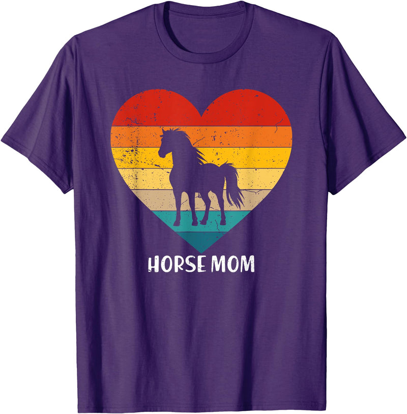 Cute Pet Mom Horse Lovers Mothers Day Outfit Retro Vintage Horse Mom Mother's Day Animal Lover T-Shirt - Purple