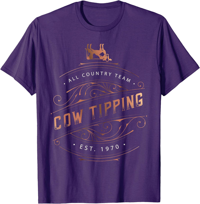 Cow Tipping Designs Fun All Country Team with Cow Toppings T-Shirt - Purple