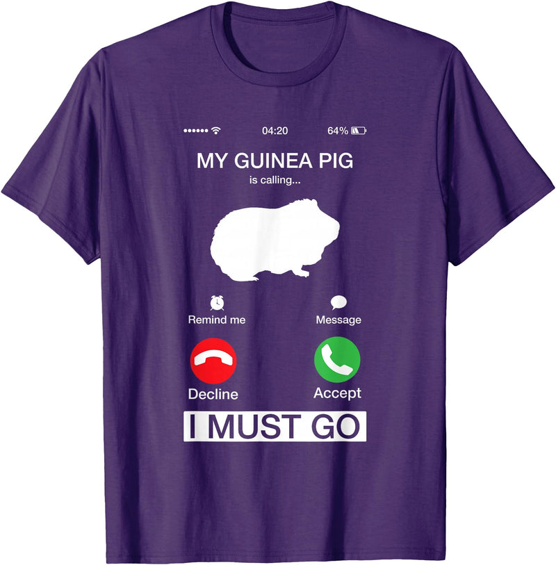 Pet Is Calling I Must Go Tees My Guinea Pig is Calling and I Must Go Phone Screen Pun Tee T-Shirt - Purple