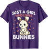 Just a Girl Who Loves Bunnies Kids Girls Rabbit Bunny T-Shirt in Purple